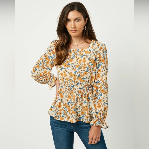 Like It Like That Floral Flared Hem Long Sleeve Top Women's Medium - Picture 1 of 14